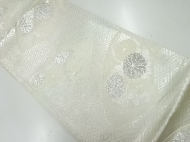 アンティーク　地紙に菊模様織出し袋帯（材料）